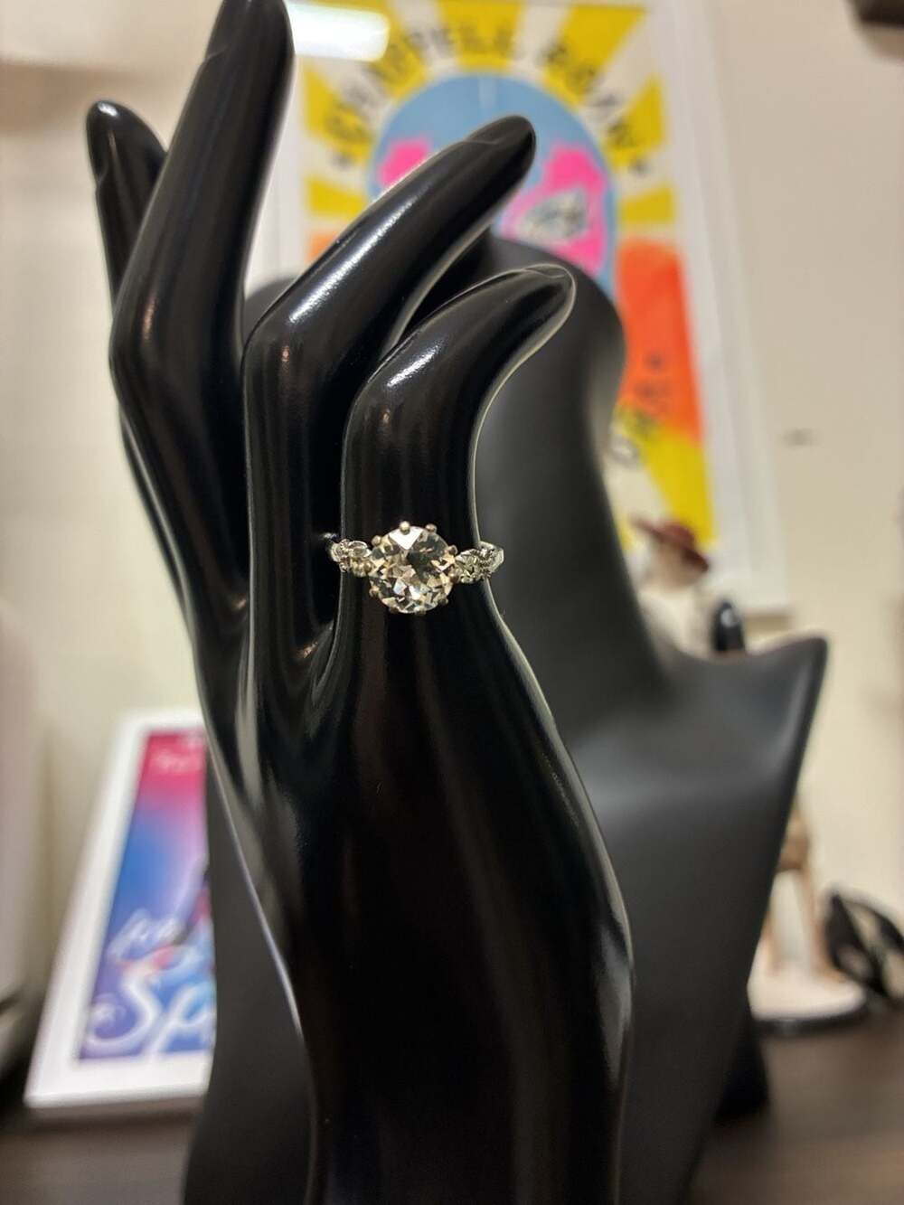 Vintage 1950s Austrian Crystal Rhinestone Engagement Ring Made In Austria